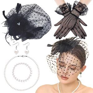 8318 5 Pack Fascinators Hats Cocktail Tea Party Headpiece With Veil Pillbox
